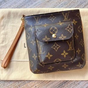 Authentic LOUIS VUITTON LV Monogram Canvas Partition Wristlet Clutch Red Lining